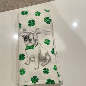 French Bulldog Shamrock Cotton Kitchen Towel - Green & White